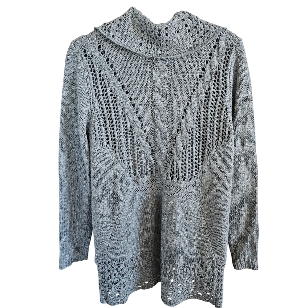 Vintage America Blues Woman SZ L Knit & Crochet Sweater Wrap Collar  Design Back